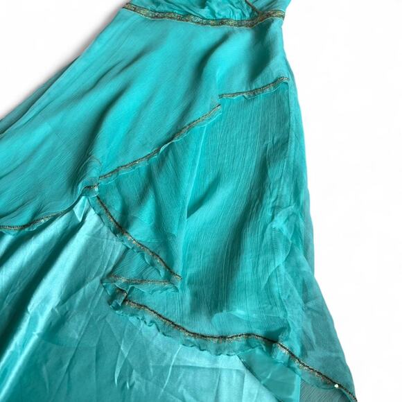 Laundry by Shelli Segal Silk Aqua Beaded Halter Dress Size 4 Bias Cut - Picture 5 of 8